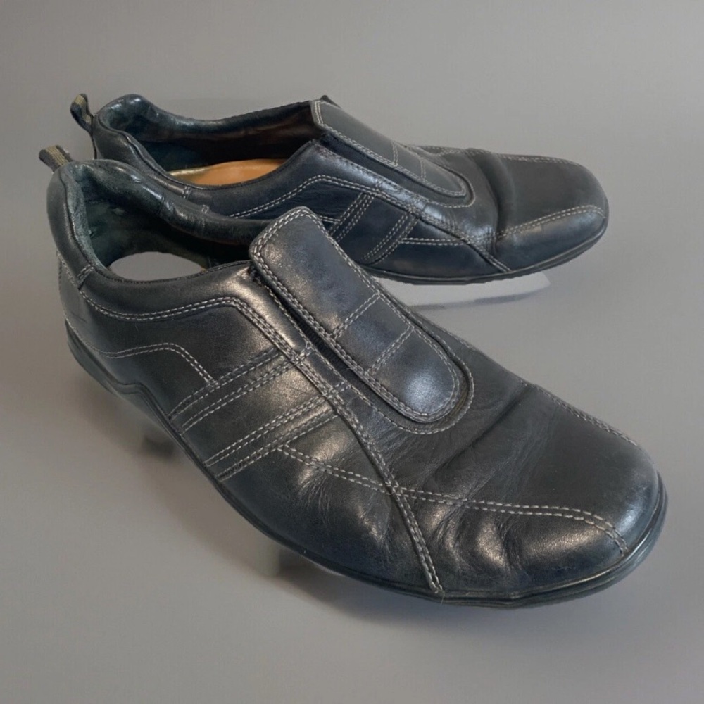 Cole Haan Black Leather Square Toe Slip On Casual Driving Loafers Size 10 M Flaw